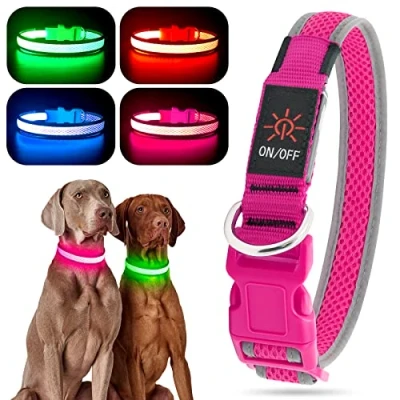 Abbildung von YFbrite Leuchtendes LED Hundehalsband, Wiederaufladbar, Blinkend, Verstellbar, Reflektierend, Sicherheit Bei Nacht (Rosa, L)