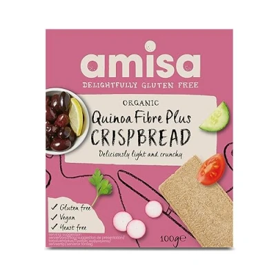 Abbildung von Amisa Bio Quinoa Fibre Plus Knäckebrot ohne Gluten (12 x 100 g), leichtes und knuspriges Knäckebrot, glutenfrei, ballaststoffreich, vegan