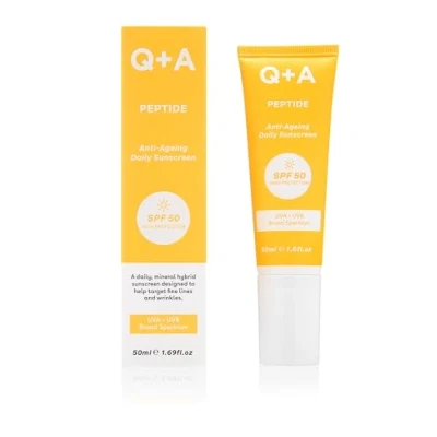 Abbildung von Q+A Peptid Anti Aging Täglicher Sonnenschutz LSF 50: Leicht, Nicht Klebrig, Breitspektrum UVA/UVB, Kollagen Boostend, Feuchtigkeitsspendend, Strahlungsfördernd, 95% Natürlich, Vegan, Gesichts SPF 50ml