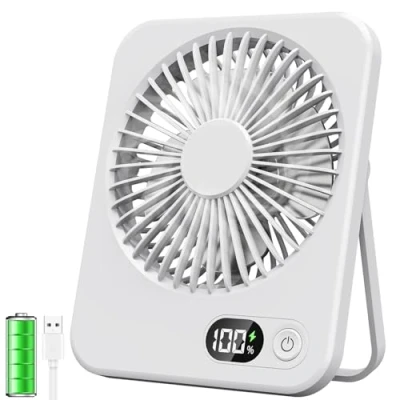 Abbildung von ITJMRJP Tischventilator USB Ventilator Klein 2500mAh Akku Leise Mini Kleiner Tischventilatoren mit LED Anzeige Tragbarer Desk Fan Tisch für Zuhause Büro Camping(Weiß)