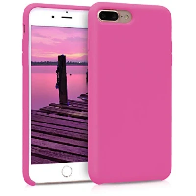 Abbildung von kwmobile Hülle kompatibel mit Apple iPhone 7 Plus/iPhone 8 Plus Silikon Handy Case Handyhülle weiche Oberfläche kabelloses Laden Karminrosa