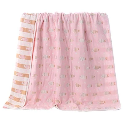 Abbildung von Hayisugar Baby Kuscheldecke, extra weich, 100% Baumwolle, 6 lagig, Decke, Babydecke, Einschlagdecke, Kinderwagendecke, Kinderdecke, Wohndecke Tagesdecke Sommerdecke, Rosa Fisch, 120 x 150 cm