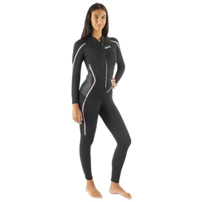 Abbildung von SEAC Invidia Lady, 3 mm Neopren, Ultrastretch, einteiliger Neoprenanzug mit Frontreißverschluss zum Tauchen, Schnorcheln und Freitauchen, schwarz, S