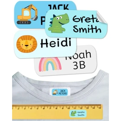 Abbildung von Namensaufkleber für Kinder. Kleidung und Gegenstände. Namensschilder waschmaschinenfest personalisiert text symbolen (Fahrzeuge, 200 Stück)