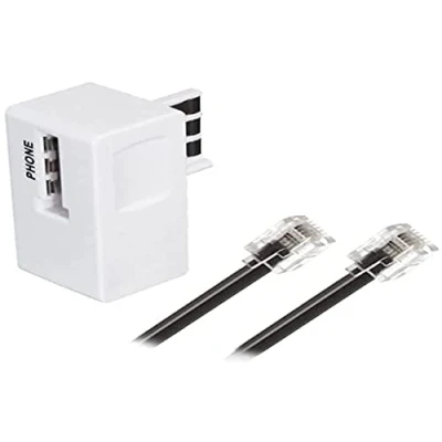Abbildung von APM 570838 ADSL Kabel, weich und flexibel, RJ11, männlich/männlich, Schwarz, 5 m + Filter, weiß, zum Anschluss an Gehäuse oder Modem