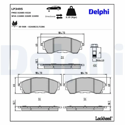 Abbildung von Bremsbelagsatz DELPHI LP3495, Vorne