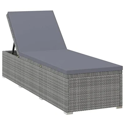 Abbildung von vidaXL Sonnenliege mit Dunkelgrauer Auflage, Gartenliege Stahlgestell, Relaxliege für Garten Terrasse, Strandliege, Schwarz Poly Rattan