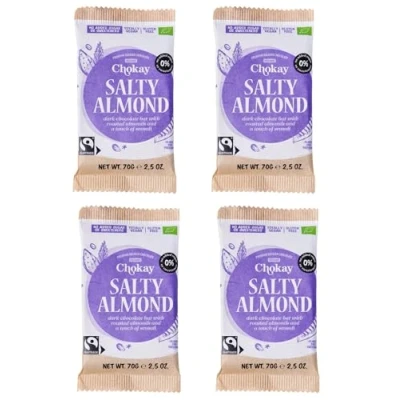 Abbildung von Chokay BIO Bar 4er SET SALTY ALMOND/Belgische Zartbitter Schoklade mit Mandeln und Meersalz/Ohne Zuckerzusatz, ohne Süßungsmittel/VEGAN, GLUTENFREI &amp; FAIR TRADE / 4x70g