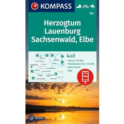 Abbildung von KOMPASS Wanderkarte 722 Herzogtum Lauenburg, Sachsenwald, Elbe 1:50.000: 4in1 mit Aktiv Guide und Detailkarten inklusive Karte zur offline ... in der App. Fahrradfahren. Reiten.