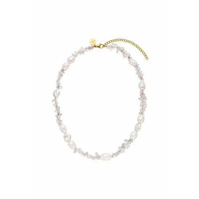 Abbildung von Purelei® Crystal Wave Kette mit Keshi Perlen und Bergkristallen 18K vergoldet, verstellbar, Sommer Chic &amp; spirituelle Klarheit (Gold)