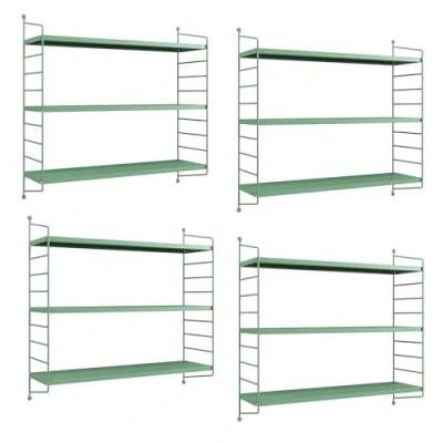 Abbildung von [en.casa] Modulares Wandregal Strängnäs 4er Set Metallregal Pastellgrün Hängeregal mit 3 Regalböden Badregal Küchenwandregal Wandablage Wohnzimmer
