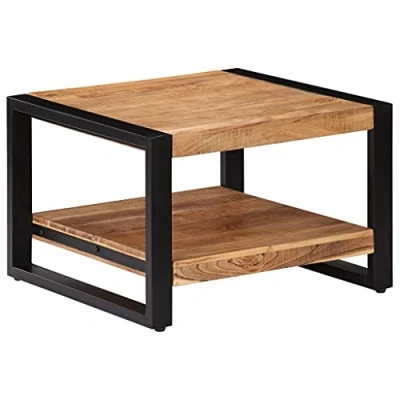 Abbildung von vidaXL Akazienholz Massiv Couchtisch mit 1 Fach Retro Wohnzimmertisch Beistelltisch Kaffeetisch Sofatisch Holztisch Tisch 60x60x40cm Eisenrahmen