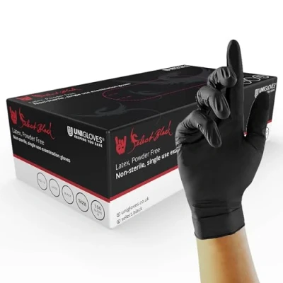 Abbildung von UNIGLOVES GT002 1 XS Select Latexhandschuhe, Puderfrei, Schwarz, Größe (Packung mit 100 Einzelhandschuhen)