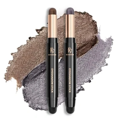 Abbildung von FV Lidschatten Stift Set 2 Pack, Creme Eyeshadow Hochpigmentiert, Wasserfest und Langanhaltend Sticks, Knitterfrei mit Schimmer, Golden &amp; Smoky Grey
