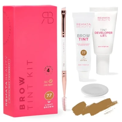 Abbildung von Renata Beauty Augenbrauenfarbe Set Brow Färbeset inkl. Entwickler &amp; Stylingbürste Augenbrauen Eyebrow Dye mit bis zu 4 Wochen Halt Tint für Natürlichen Look [Hellbraun]