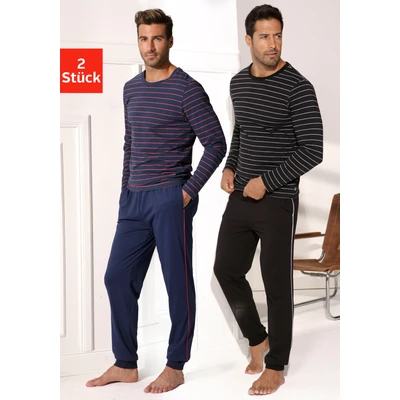 Abbildung von AUTHENTIC LE JOGGER Pyjama, (Packung, 4 tlg., 2 Stück), in langer Form mit garngefärbten Streifen