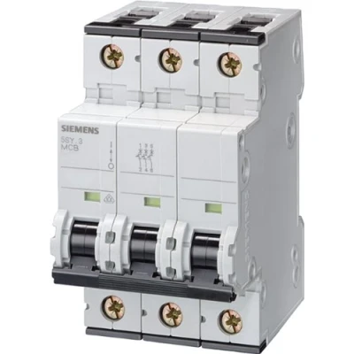 Abbildung von SIEMENS Leitungsschutzschalter C 6A, 3 poligC Charakteristik6kA Kurzschlussausschaltvermögen400AC, 60VDC, 54 mm breit