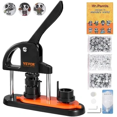Abbildung von VEVOR Buttonmaschine Knopfmachermaschine 25mm 500 Stk. Badge Punch Press, Buttonpresse, DIY Press Machine Button Maker für Personalisiertes Abzeichen inkl. Zauberbuch