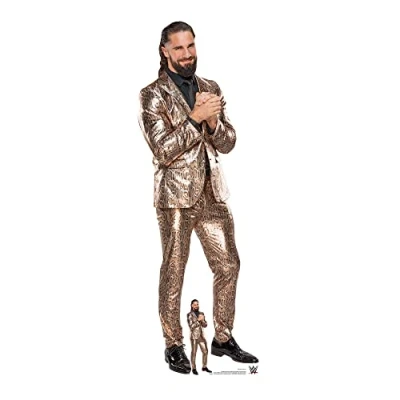 Abbildung von SC4160 Seth Rollins Goldanzug WWE lebensgroßer Pappaufsteller mit Mini
