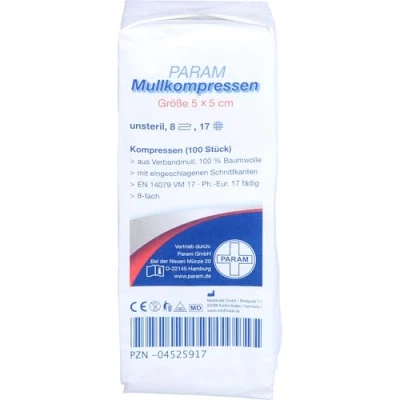 Abbildung von Mullkompressen 5x5 cm unsteril 8fach 100 St