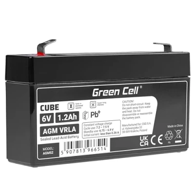 Abbildung von Green Cell® AGM 6V 1.2Ah Akku Vlies Batterie VRLA Blei Bleiakku Ersatzakku Akkubatterie Versorgungsbatterie Zyklenfest Wartungsfrei für Elektro Spielzeug Alarm Medizin Taschenlampe
