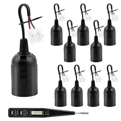 Abbildung von 10 Stück E27 Fassung Lampenfassung mit Kabel Baufassung Leuchtmittel Lampenfassungen Glühbirnen Baulampenfassung 1 Vde Spannungsprüfer Schwarz