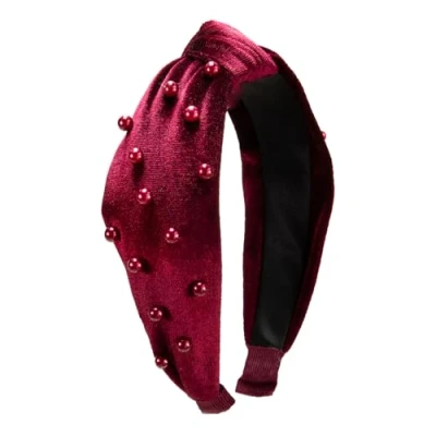 Abbildung von Alpenflüstern Trachten Samt Haarreif Perlen Knoten Damen Haarschmuck, Haarband rutschfest fürs Dirndl (dunkel rot) ADV154