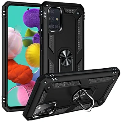 Abbildung von Verco Hybrid Armor Shiel Case für Samsung Galaxy A51 Hülle, extrem robust mit Magnet Fingerring Halter Handyhülle Panzerhülle, Schwarz