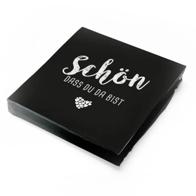 Abbildung von itenga Servietten Schön dass du da bist 30 x 30cm 3 lagig 20 Stück für Kommunion Konfirmation Hochzeit Taufe und andere Feiern (schwarz)
