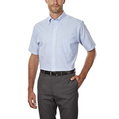 Abbildung von Van Heusen Herrenhemd, kurzärmelig, Normale Passform, Oxford Gewebe, Blau, 17.5&quot; 18&quot; Neck