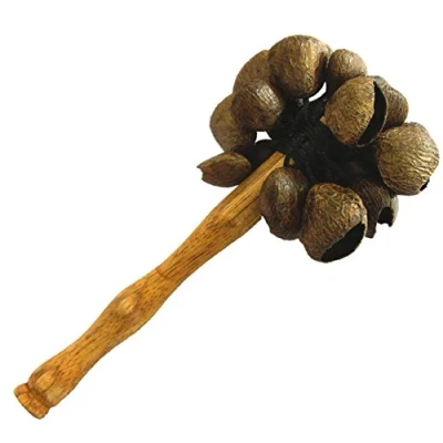 Abbildung von Stabrassel aus Pangi Samen ca. 25 cm Hand Rassel stabil prägnanter Klang Percussion Takt Seed Keluak Asien Rhythmus Weltmusik