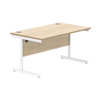 Abbildung von office hippo Essentials Rechteckiger Schreibtisch Computer Arbeitsplatz, Heimbürotisch mit Kabelanschluss Management, 140 x 80 cm, Holz, Kanadische Eiche