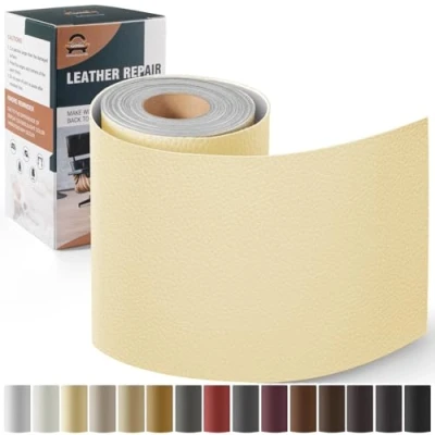 Abbildung von Leder Reparatur Set Creme,OAZ Kunstleder Selbstklebend 10 x 160 cm,Kunstleder Reparaturset Patch Selbstklebende Lederflicken für Autositze Möbel Sofa Taschen