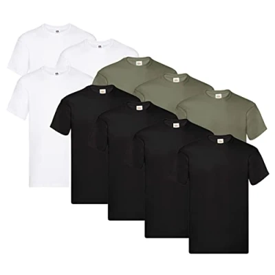 Abbildung von Fruit of the Loom Original T Shirt, Farbe:4X Schwarz + 3X Weiss Olive 1 HL Kauf Notizblock, Größe:M