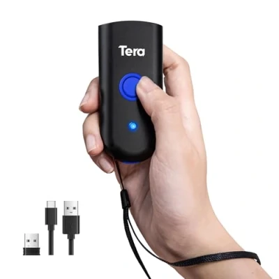 Abbildung von Tera Mini Tragbarer Barcode Scanner Laser Barcodescanner 3 in 1 Bluetooth &amp; USB Kabel 2,4G Wireless für 1D Lesegerät Funktioniert, 1100Laser