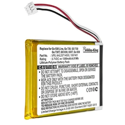Abbildung von Akku King kompatibel mit Tomtom 1697461, AHL03714000, VF8 Li Polymer 1300mAh für Go 530 Live, 630, 630T, 720, 730T, 930T, SatNav