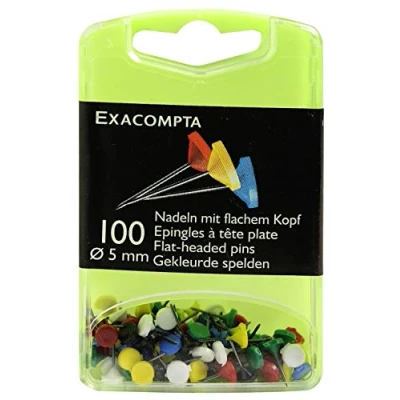 Abbildung von Exacompta 14572E 100er Pack Flachkopfnadeln Ø5mm Spitzenläge 8 mm robust und praktisch farbig sortiert