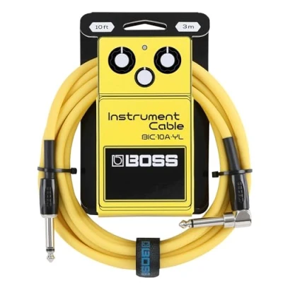 Abbildung von BOSS BIC 10A Serie Instrumentenkabel Gerade auf gewinkelte 6,3 mm Klinkenstecker 3 m Länge Hochwertige Kabel für Gitarre, Bass &amp; mehr geräuscharm robust Gelb