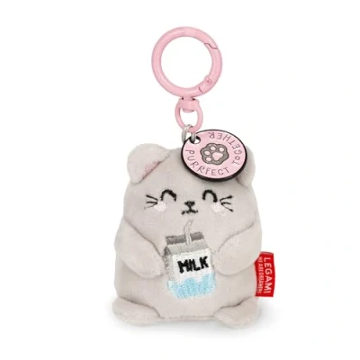 Abbildung von LEGAMI Schlüsselanhänger Super Soft Kitty, Plüsch Schlüsselanhänger, Anhänger mit gravierter Botschaft und Karabinerhaken aus Zink, 7 x 11 cm, grau, S