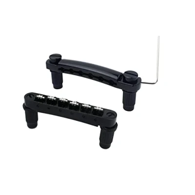 Abbildung von Guyker Guitar Tune O Matic Bridge and Stop Bar Tailpiece Combo Replacement Compatible with LP SG EPI 6 String Electric Guitar(GS001 + GM005, black)