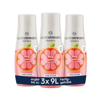 Abbildung von SodaStream Sirup 3x Pink Grapefruit ohne Zucker, 1x Flasche ergibt 9 Liter Fertiggetränk, Sekundenschnell zubereitet und immer frisch