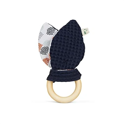 Abbildung von GRÜNSPECHT Bio Greifring mit Hasenohren, Holzring waschbaren Stoffohren aus 100% Baumwolle (kbA), für Greifsinn &amp; Tastsinn, Geschenk Spielzeug Baby, blau (696 V1)