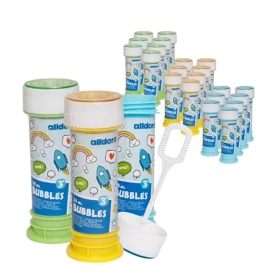 Abbildung von alldoro 63073 Seifenblasen 24er Set, mit Labyrinth im Deckel, Pustestäbchen, für Kinder ab 3 Jahren, bunt, 24x 55 ml