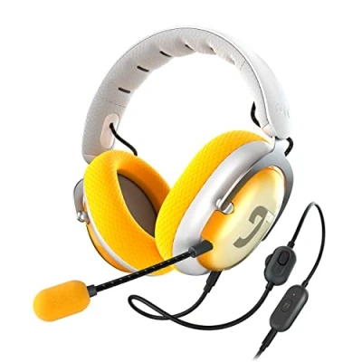 Abbildung von Teufel ZOLA Gaming Kopfhörer mit 7.1 USB Soundkarte, DTS Headphone:X® 2.0 Surround Sound,Einstellbarer Mikrofonarm HD Kondensator Mikrofon, PC, Bequeme Passform Hellgrau Gelb