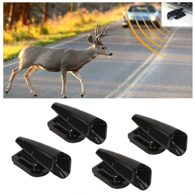 Abbildung von 4Pcs Ultraschall Hirsch Warnung Pfeife Repeller für Auto, Pfeifen Wildtier Autos, Auto Abschreckung Warngeräte (Schwarz)