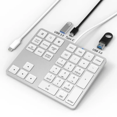 Abbildung von Yeemie Numeric Keypad Wired Numpad,Mini Nummernblock,34 Tasten Tastatur mit 2 USB 3.0 Ports und 1 C Port,mit Schnellzugriffstasten,für Laptop, iPad, Desktop, Computer, PC