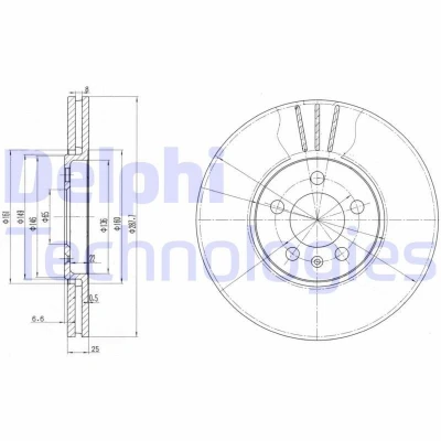 Abbildung von DELPHI BG2729 Bremsscheibe 288 25 5 Belüftet geölt unbehandelt ohne Radlager, ABS Sensorring AUDI: A4 B5 Avant, A6 C5 B6 Avant