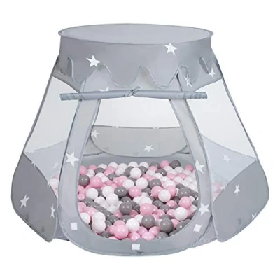 Abbildung von Selonis Baby Spielzelt Mit Plastikbällen Zelt 105X90cm/100 Stück Bälle Plastikkugel Kinder, Grau:Weiß/Grau/Minze