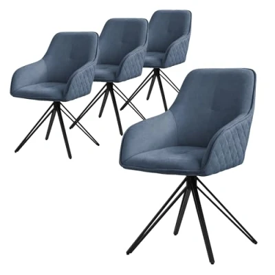 Abbildung von ML Design Esszimmerstühle drehbar 4er Set, Textil Webstoff, Blau, Wohnzimmerstuhl mit Armlehne/Rückenlehne, 360 Drehstuhl, Polsterstuhl Metallbeine, Ergonomische Sessel, Küchenstuhl Loungesessel