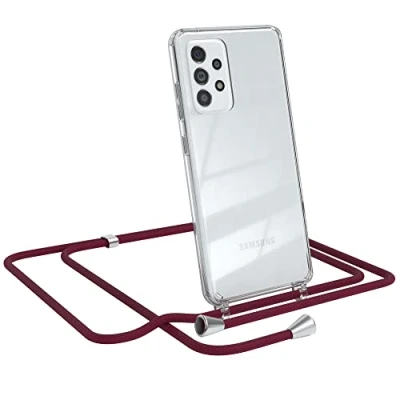 Abbildung von EAZY CASE Handykette kompatibel mit Samsung Galaxy A52 / (5G) A52s Handyhülle, Umhängeband, Handykordel Schutzhülle, Silikonhülle, Hülle Band, Stylische Kette, Burgunder Rot